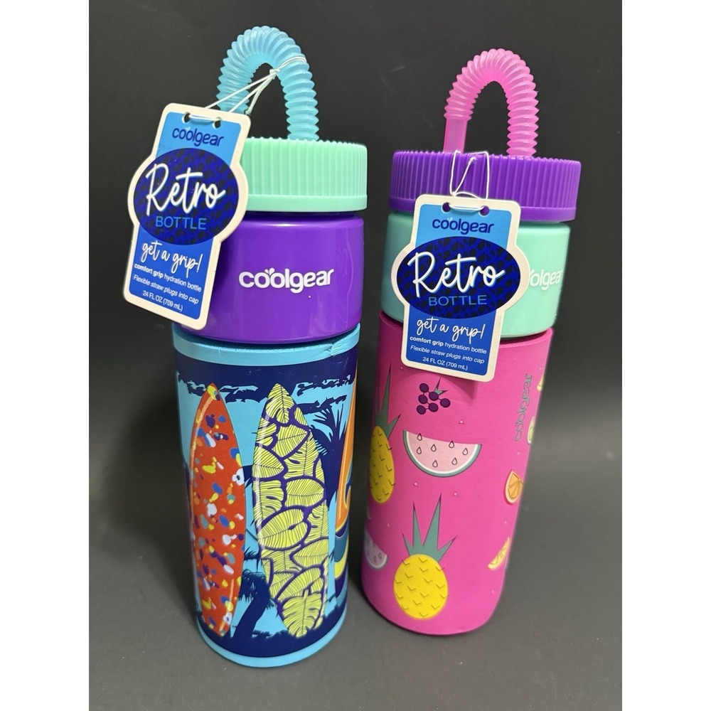 Cool‎ Gear 2 Retro Squishy Quilted Water Bottles  w/Foam Grip 24oz NEW WITH TAGS
